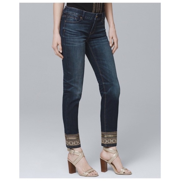 NWT White House Black Market Curvy Straight Crop Jean With Embellished Hem - Picture 3 of 15